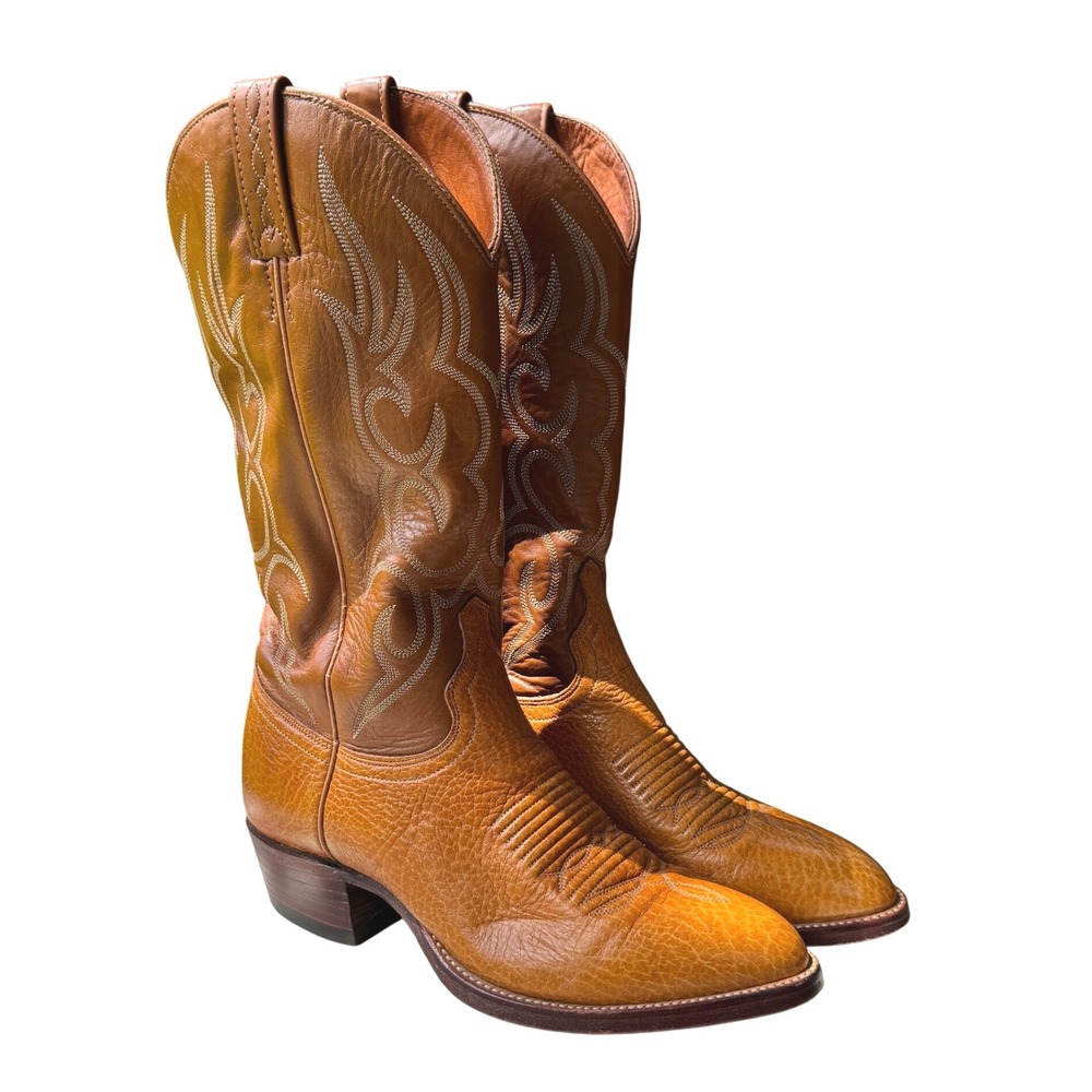 VTG!‎ J. Chisholm Western Cowboy Boots Leather Stitching Details Mens 7.5D USA